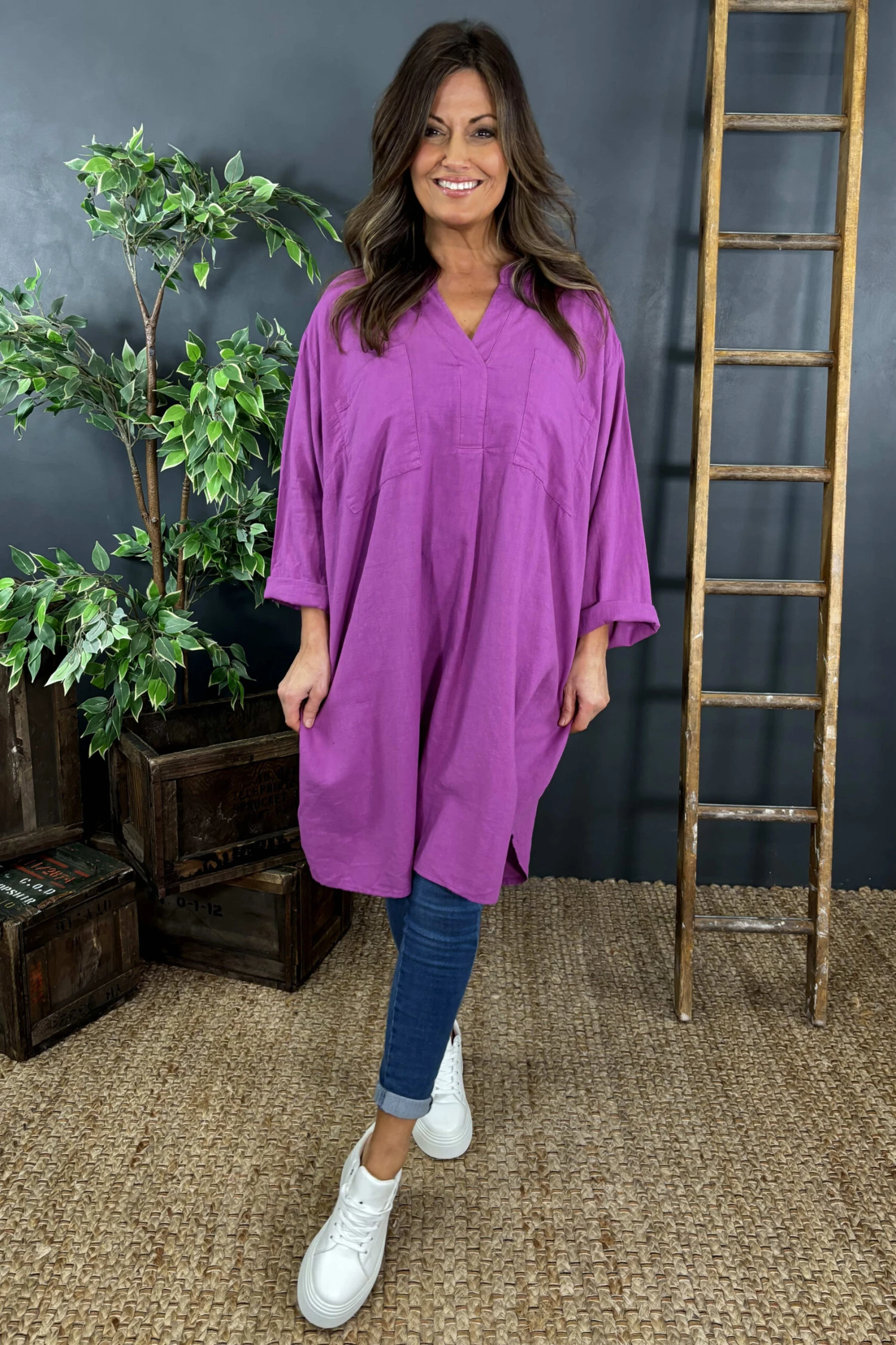 Caggia Pocket Linen Tunic Berry 3 Caggia Pocket Linen Tunic Berry
