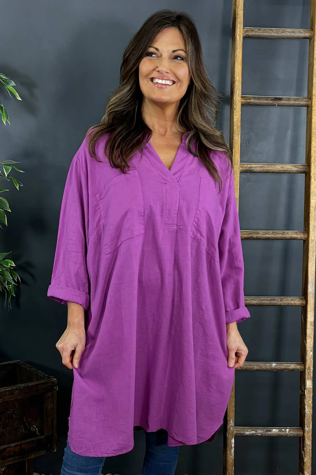 Caggia Pocket Linen Tunic Berry 4 Caggia Pocket Linen Tunic Berry - Image 2