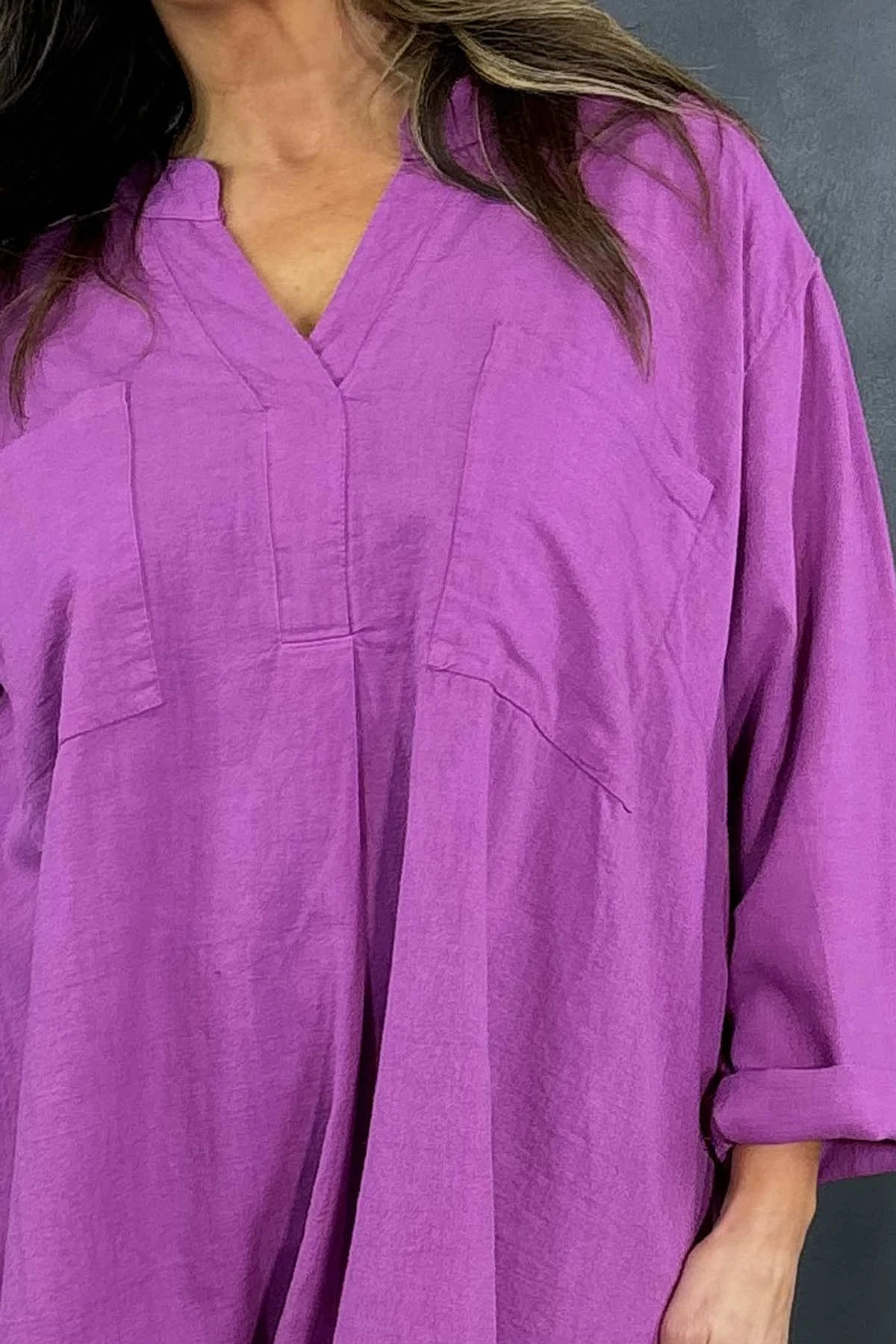 Caggia Pocket Linen Tunic Berry 5 Caggia Pocket Linen Tunic Berry - Image 3