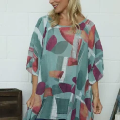 Betania Print Cotton Top Sage Green