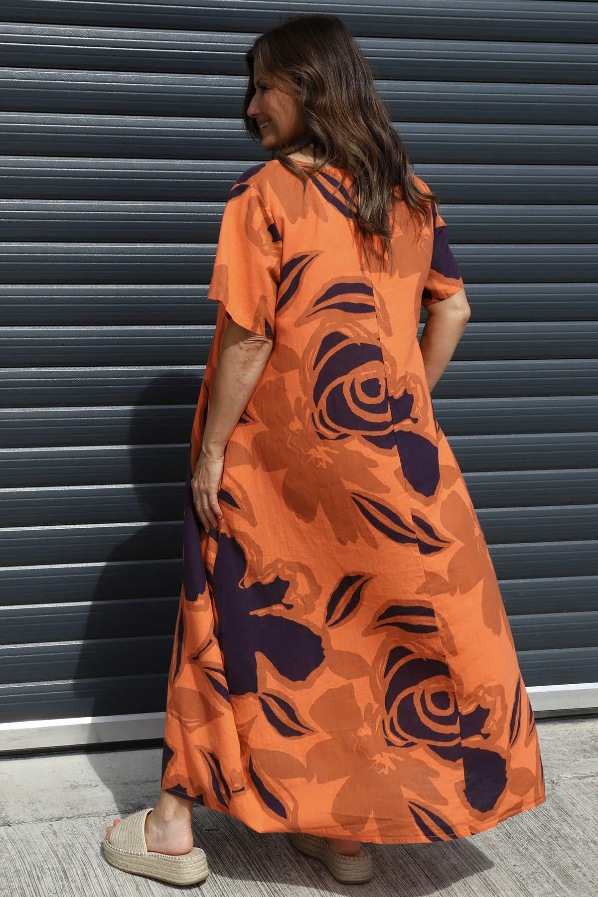 Polzeath Rose Print Linen Dress Orange 6 Polzeath Rose Print Linen Dress Orange - Image 4