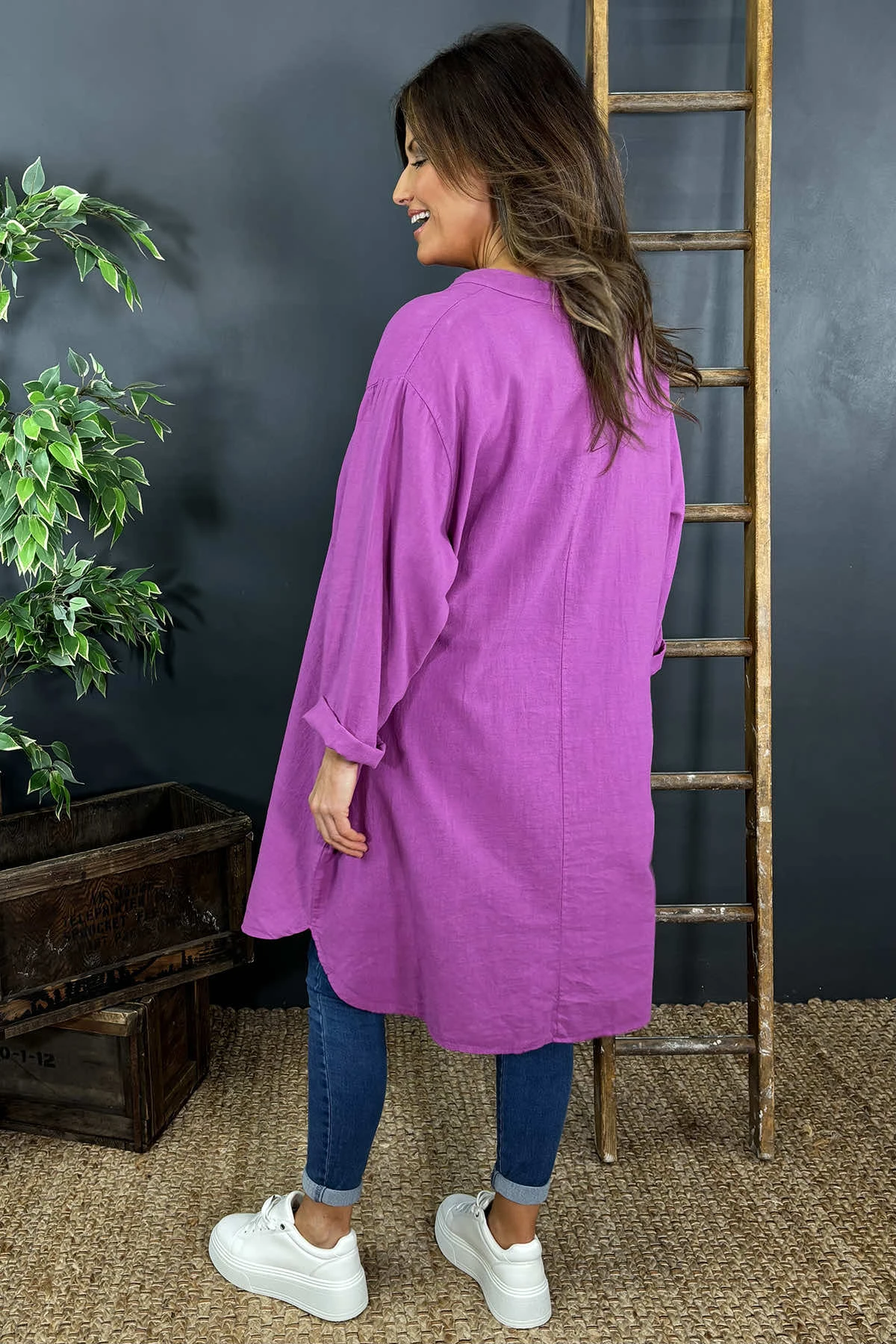 Caggia Pocket Linen Tunic Berry 6 Caggia Pocket Linen Tunic Berry - Image 4