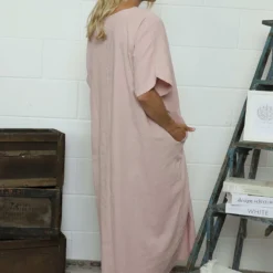 Marika V-Neck Linen Dress Pink -Kitandkaboodal Store IMG 7612 ed5d0e70 631b 439c 8af9 deeb533ab5c5