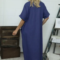 Marika V-Neck Linen Dress Indigo 9 Marika V-Neck Linen Dress Indigo -Kitandkaboodal Store IMG 7620 0d9eaeb6 5ac6 4406 9431 b18f509b0b2c