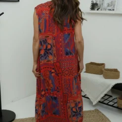 Bellona V-Neck Print Dress Red -Kitandkaboodal Store IMG 7628 aa22d9a6 367c 4470 b657 e1e669b376a6