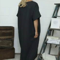 Marika V-Neck Linen Dress Charcoal 9 Marika V-Neck Linen Dress Charcoal -Kitandkaboodal Store IMG 7628 ff1d37f8 2a45 4b28 8732 ffbd716b98df