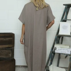 Marika V-Neck Linen Dress Mocha 9 Marika V-Neck Linen Dress Mocha -Kitandkaboodal Store IMG 7636 e267dc0b a1bb 435c a52b a1e9f74d328c