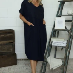 Fenella Linen Dress Navy
