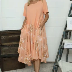 Tullia Botanical Print Cotton Dress Orange