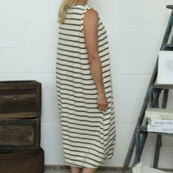 Marisol Sleeveless Stripe Cotton Dress Khaki -Kitandkaboodal Store IMG 7703 b33c2109 f470 4649 990a 839f3fee49d2