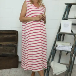 Marisol Sleeveless Stripe Cotton Dress Fuchsia -Kitandkaboodal Store IMG 7714 8e304f39 4720 4d1b 9a70 87c4c19c7608