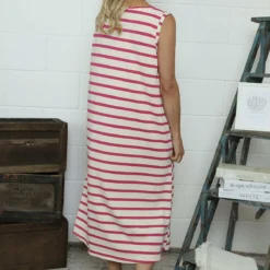 Marisol Sleeveless Stripe Cotton Dress Fuchsia -Kitandkaboodal Store IMG 7719 90615ced 443d 4bca b38d 2fc330079cae