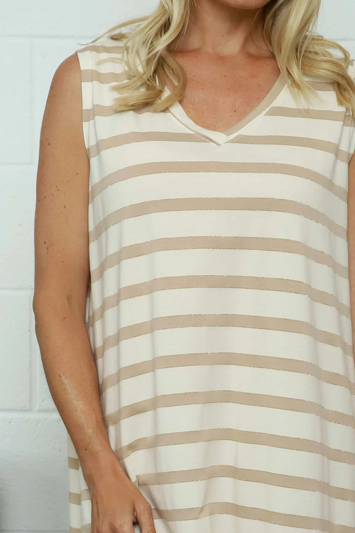 Marisol Sleeveless Stripe Cotton Dress Camel 5 Marisol Sleeveless Stripe Cotton Dress Camel - Image 3