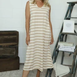 Marisol Sleeveless Stripe Cotton Dress Camel 7 Marisol Sleeveless Stripe Cotton Dress Camel -Kitandkaboodal Store IMG 7742 a09c7ada ea56 4181 8df2 789e331e0e00