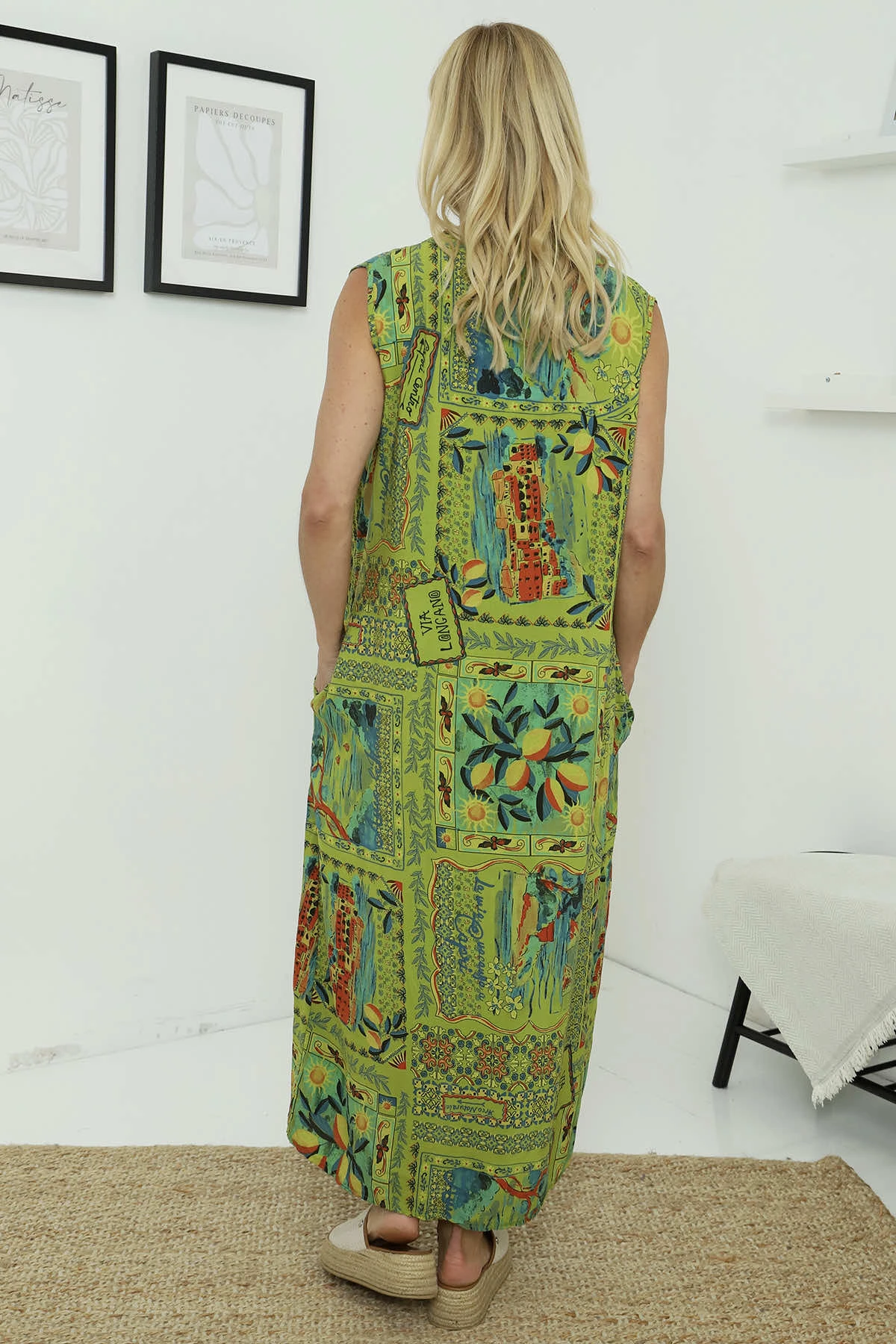 Bellona V-Neck Print Dress Olive 6 Bellona V-Neck Print Dress Olive - Image 4