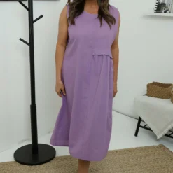 Roisin Sleeveless Linen Dress Purple
