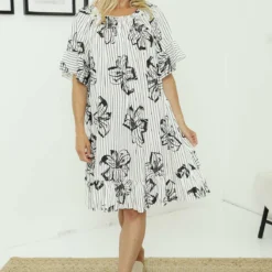 Fabiola Print Bardot Tunic Black