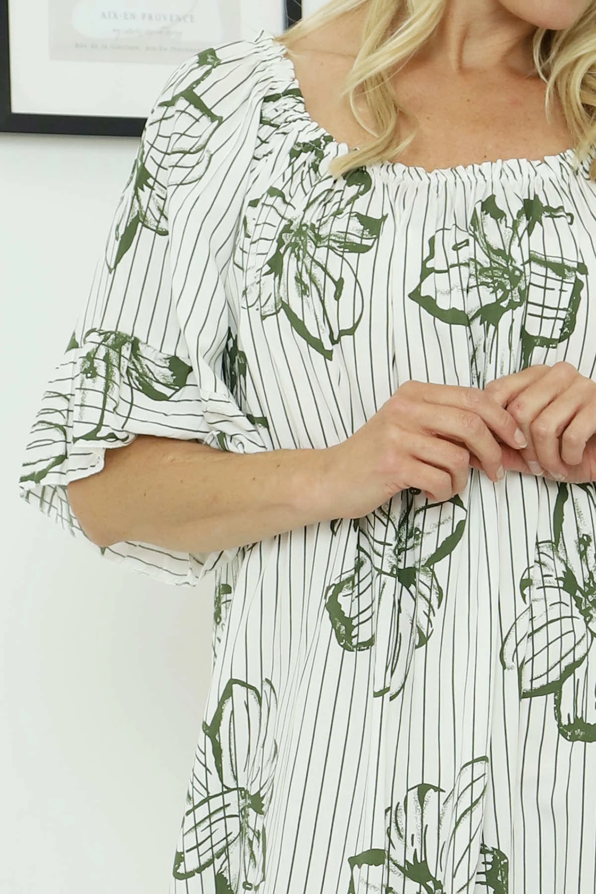 Fabiola Print Bardot Tunic Khaki 5 Fabiola Print Bardot Tunic Khaki - Image 3