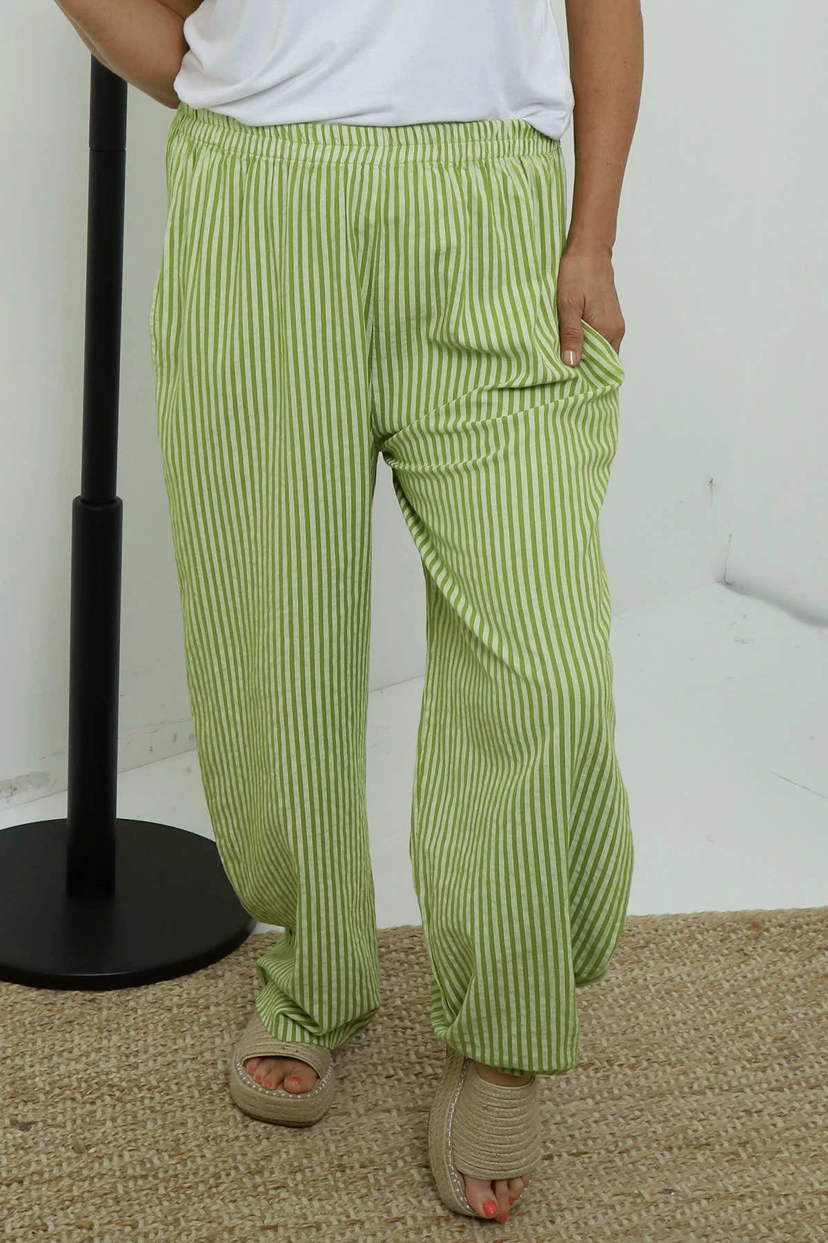 Nina Stripe Linen Trousers Green 4 Nina Stripe Linen Trousers Green - Image 2
