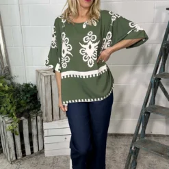 Pixie Print Top Khaki