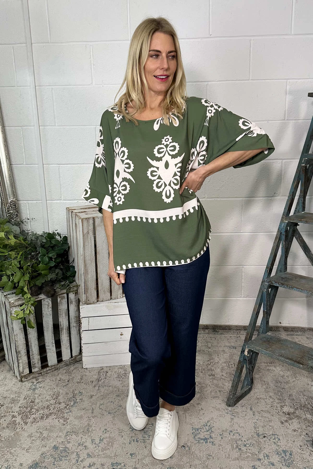 Pixie Print Top Khaki 3 Pixie Print Top Khaki