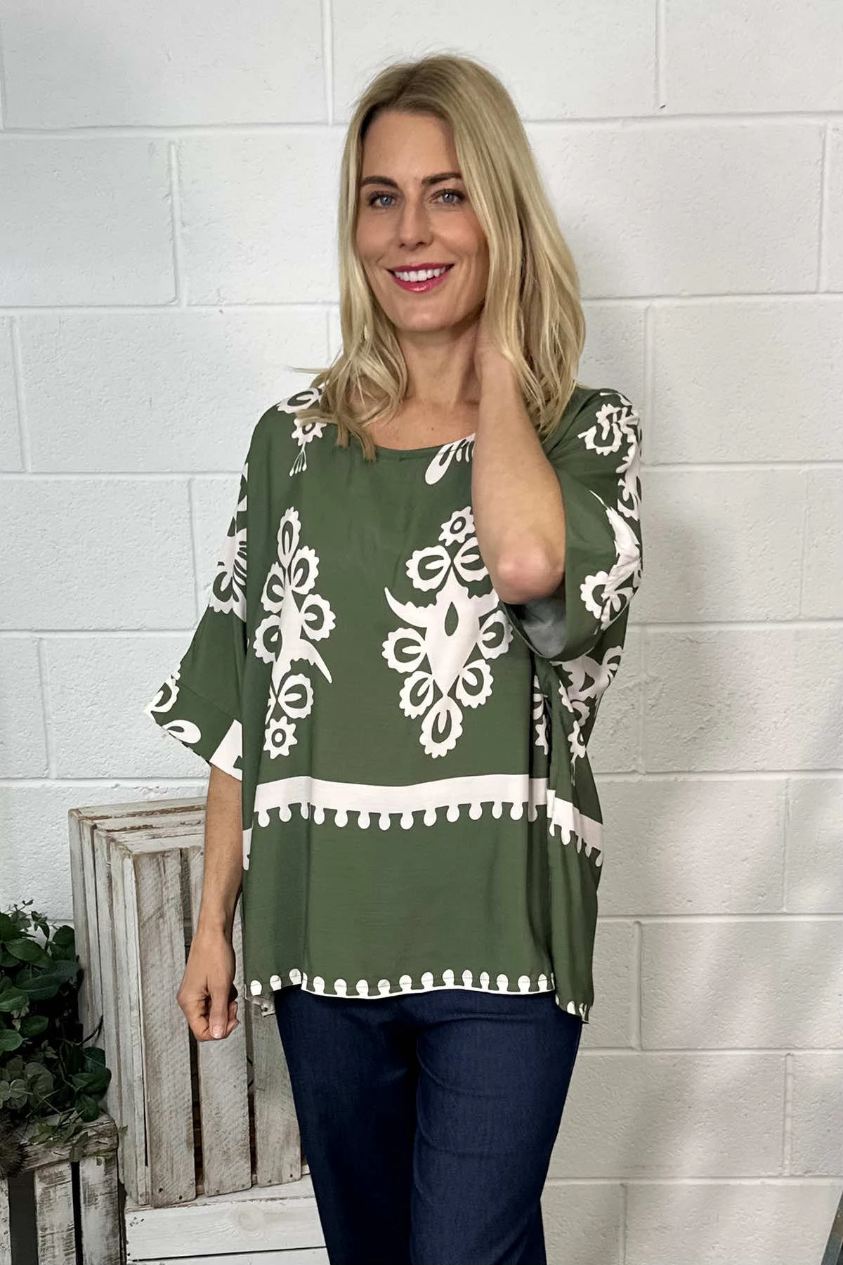 Pixie Print Top Khaki 5 Pixie Print Top Khaki - Image 3