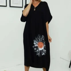 Bernadetta Flower Dress Black