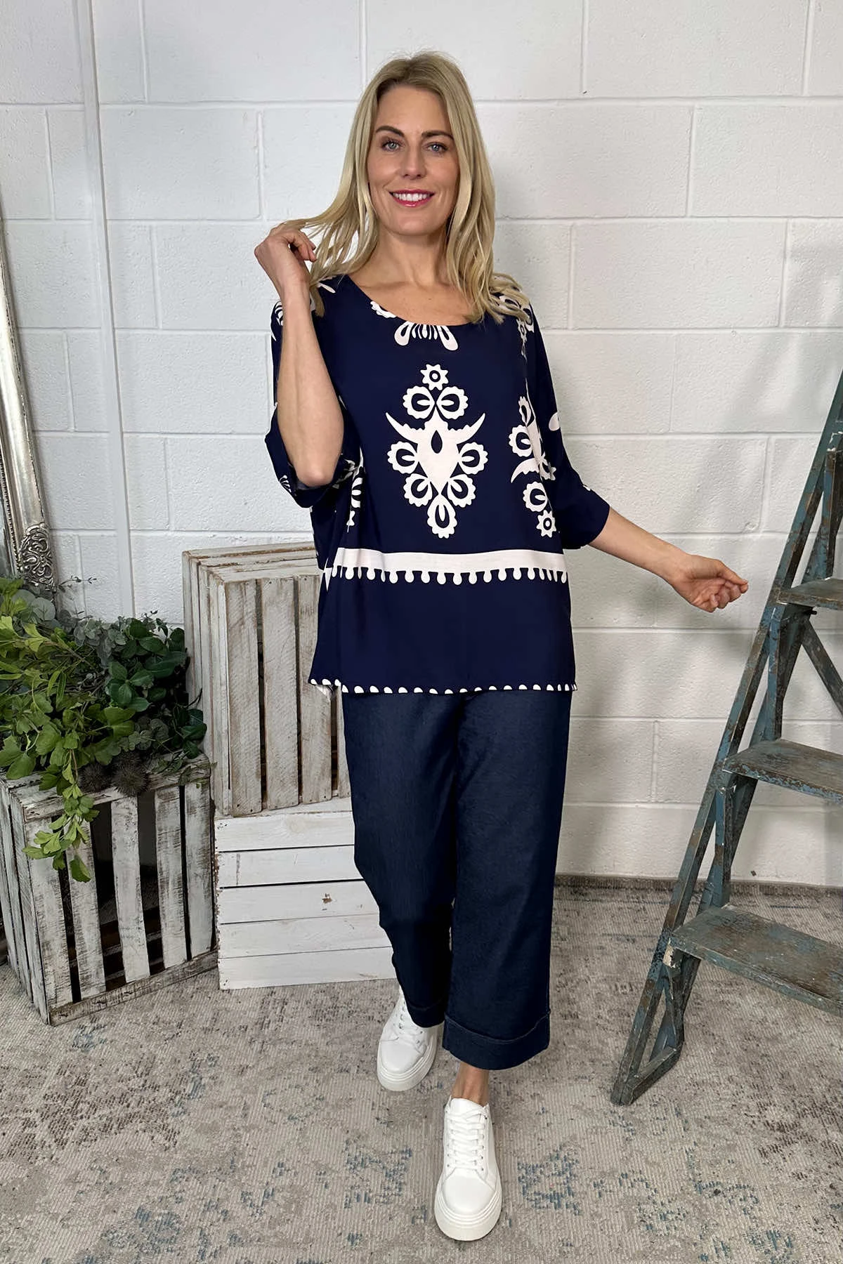 Pixie Print Top Navy 5 Pixie Print Top Navy - Image 3