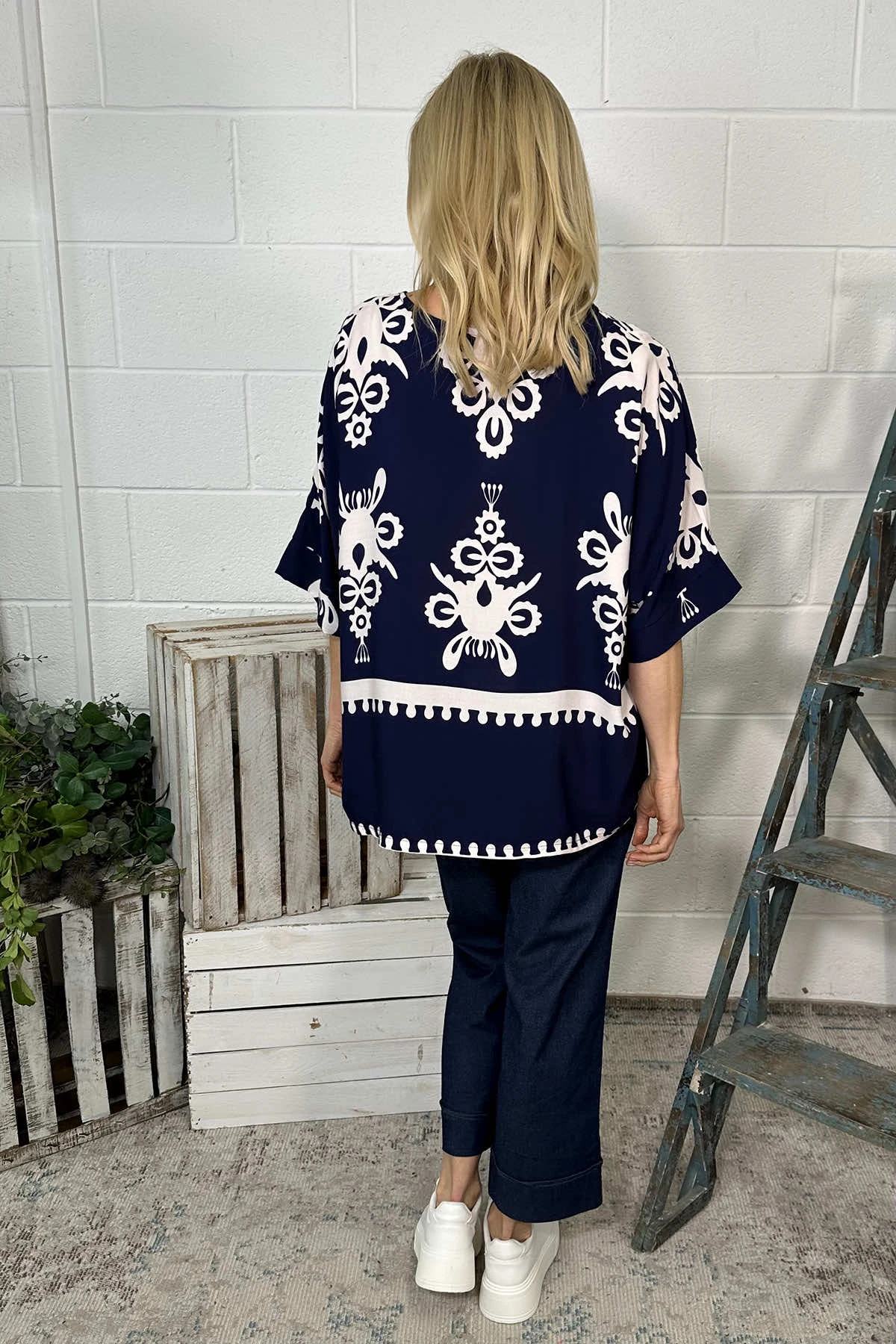 Pixie Print Top Navy 6 Pixie Print Top Navy - Image 4