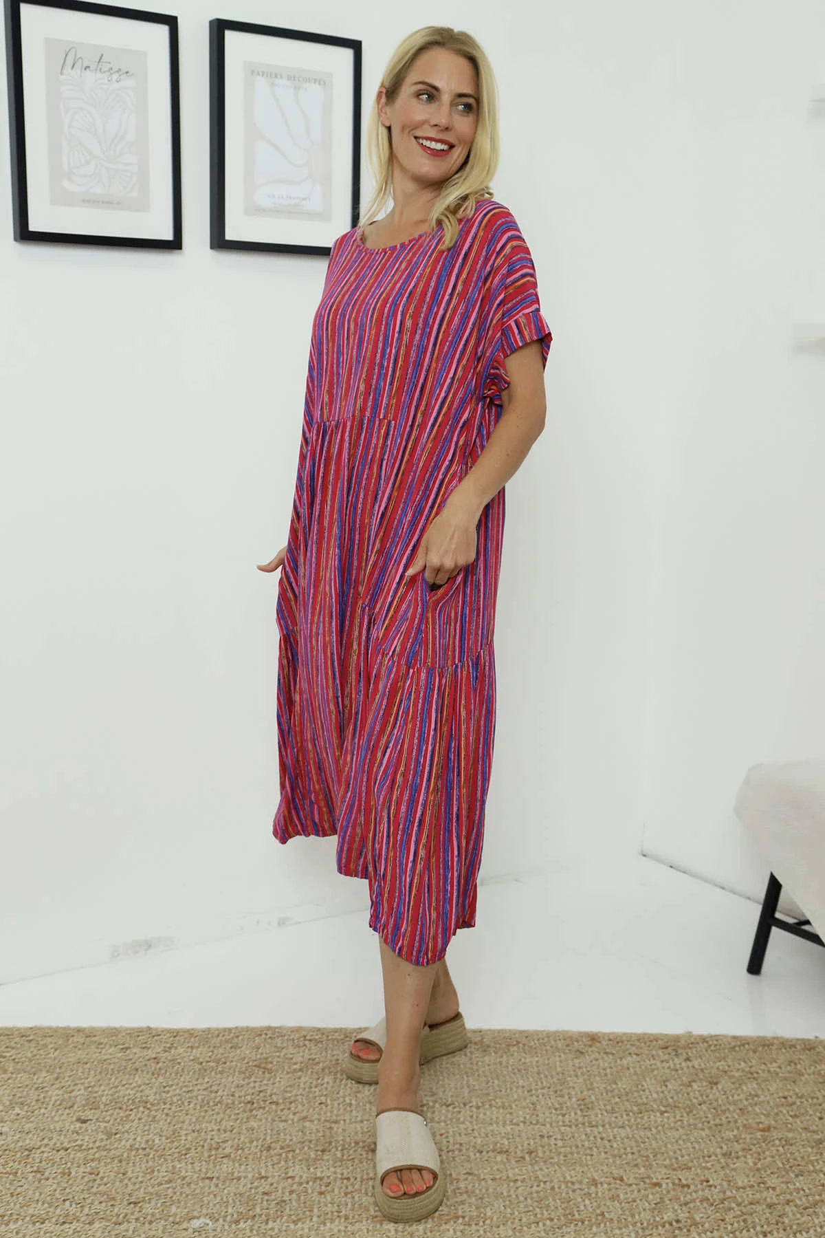 Romia Stripe Dress Hot Pink 4 Romia Stripe Dress Hot Pink - Image 2