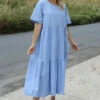 Nova Linen Dress Powder Blue
