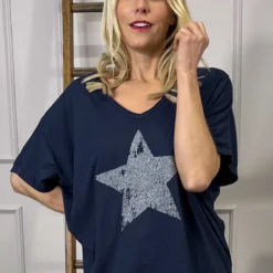 Imani Star Cotton Tee Navy