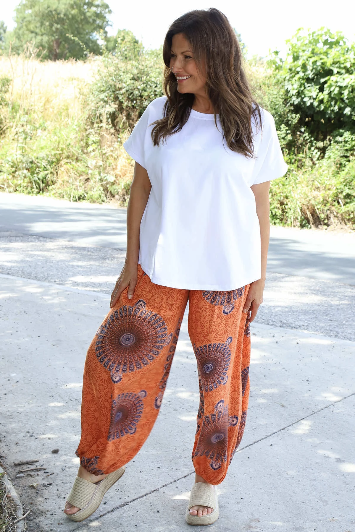 Clovia Print Harem Pants Orange 3 Clovia Print Harem Pants Orange