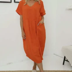 Fenella Linen Dress Orange