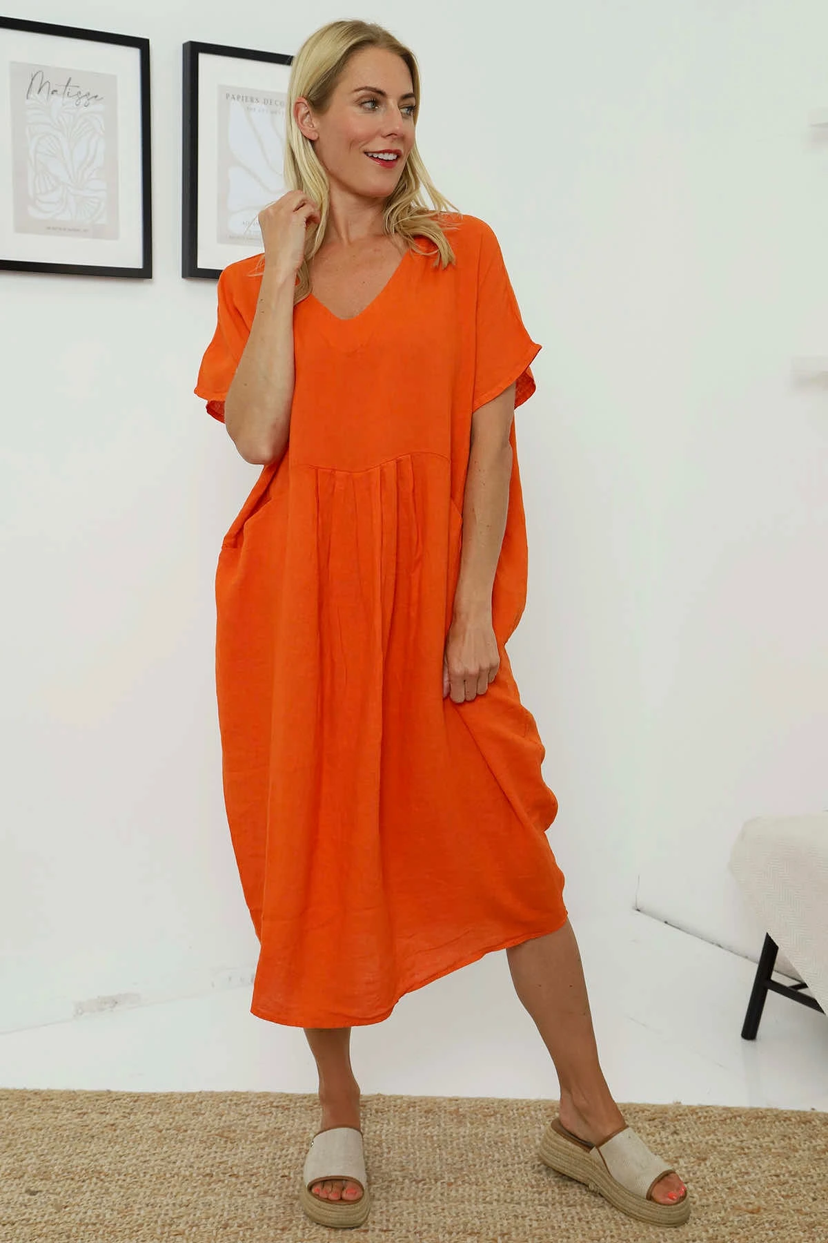 Fenella Linen Dress Orange 4 Fenella Linen Dress Orange - Image 2