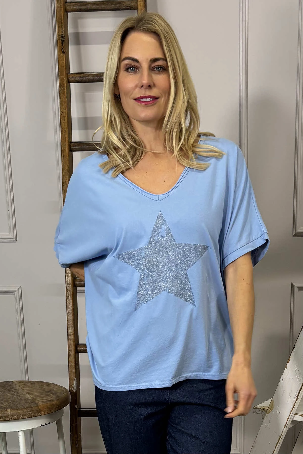 Imani Star Cotton Tee Blue 4 Imani Star Cotton Tee Blue - Image 2