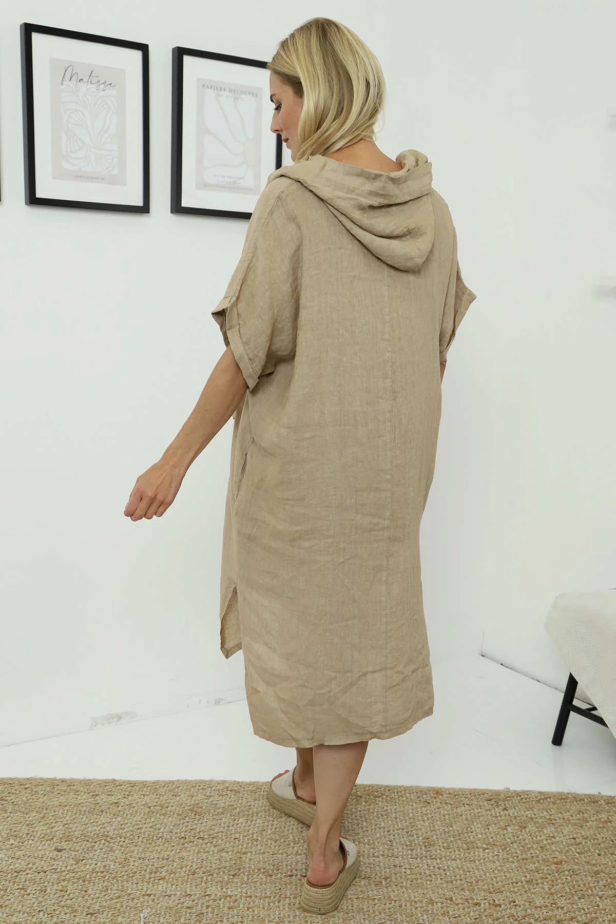 Carlina Hooded Flower Detail Linen Dress Camel 6 Carlina Hooded Flower Detail Linen Dress Camel - Image 4