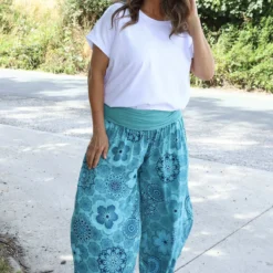 Clovia Floral Print Harem Trousers Aqua