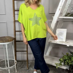 Imani Star Cotton Tee Lime