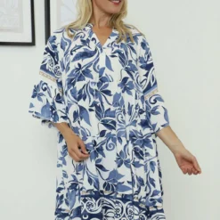 Erasto Print Tunic Navy