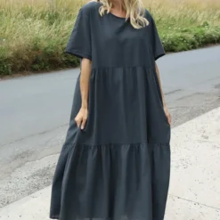 Nova Linen Dress Charcoal