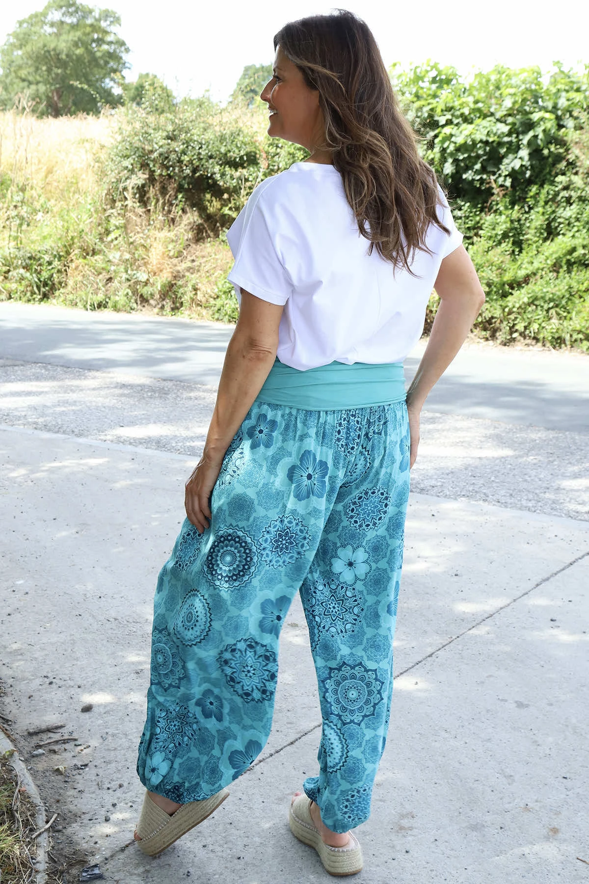 Clovia Floral Print Harem Trousers Aqua 6 Clovia Floral Print Harem Trousers Aqua - Image 4