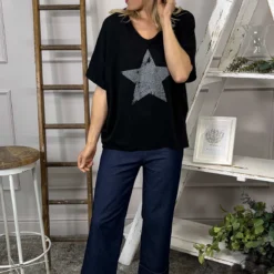 Imani Star Cotton Tee Black