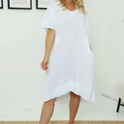 Fiamma V-Neck Linen Dress White
