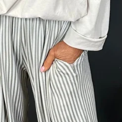 Jacinda Stripe Cotton Trousers Mocha -Kitandkaboodal Store IMG 8276 9d0bd677 f490 47c3 8dae 830b302f77d3