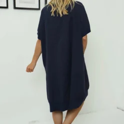 Fiamma V-Neck Linen Dress Navy -Kitandkaboodal Store IMG 8288 89683c89 a78e 44f3 8b0c 830677885fa2