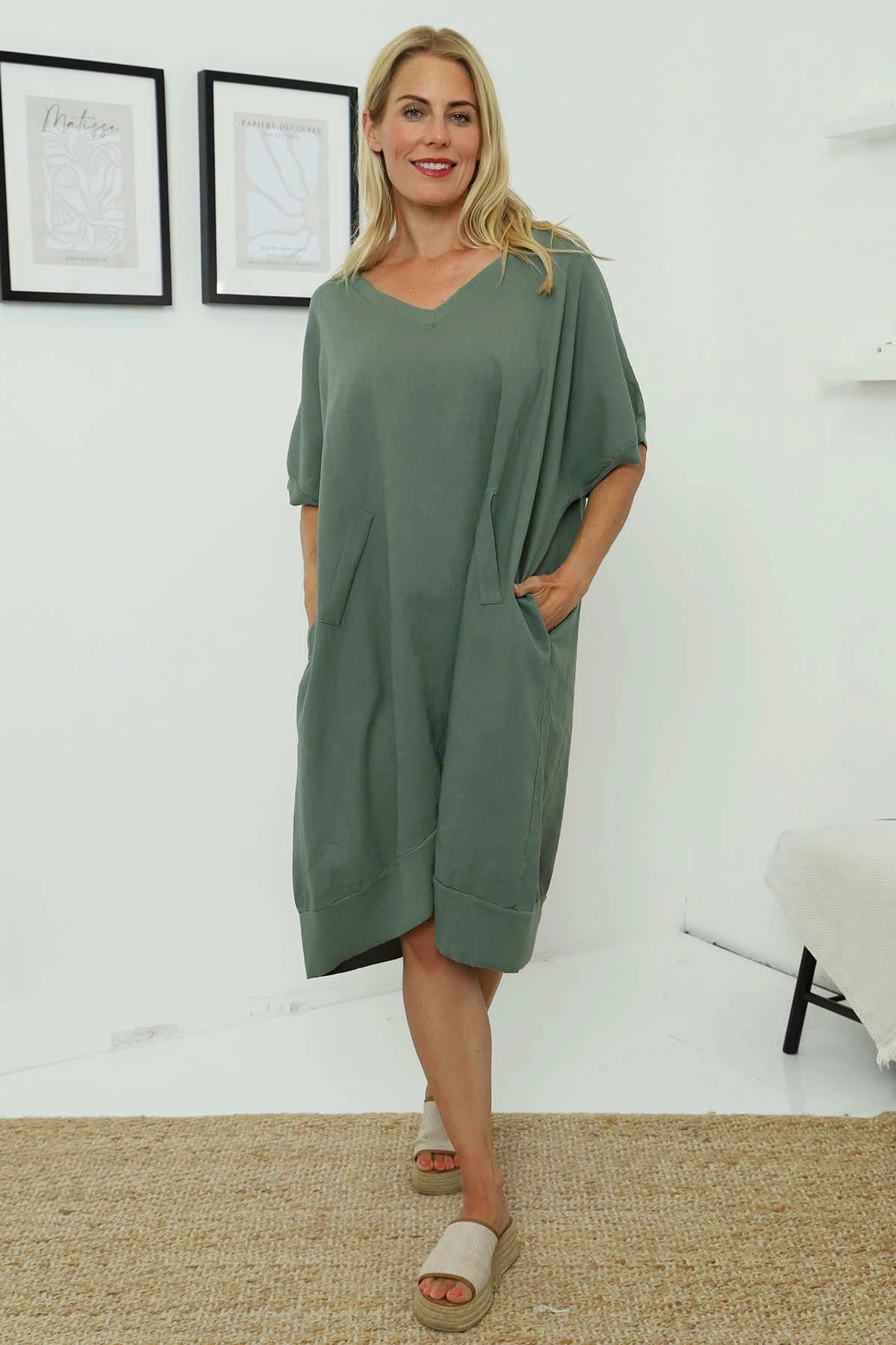 Fiamma V-Neck Linen Dress Khaki 3 Fiamma V-Neck Linen Dress Khaki