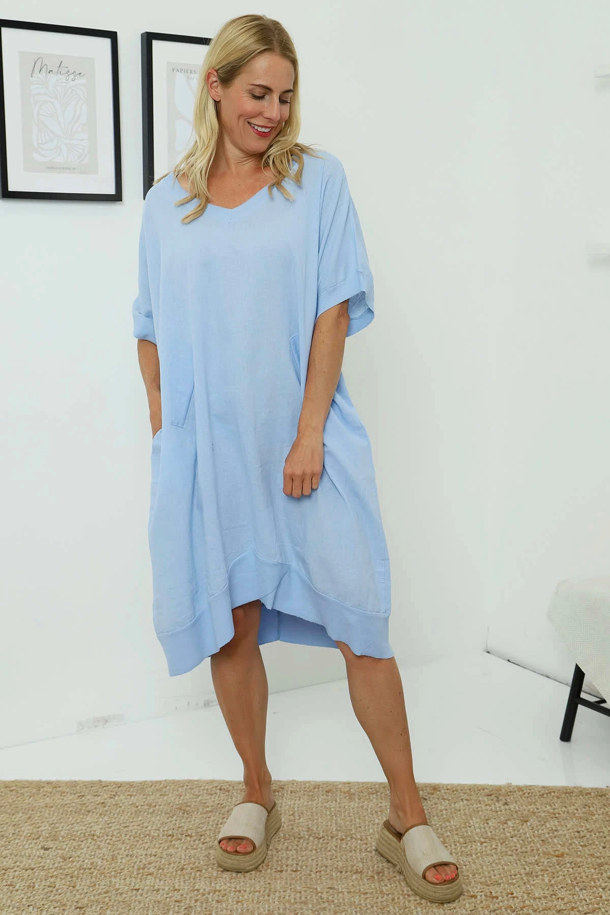 Fiamma V-Neck Linen Dress Powder Blue 3 Fiamma V-Neck Linen Dress Powder Blue