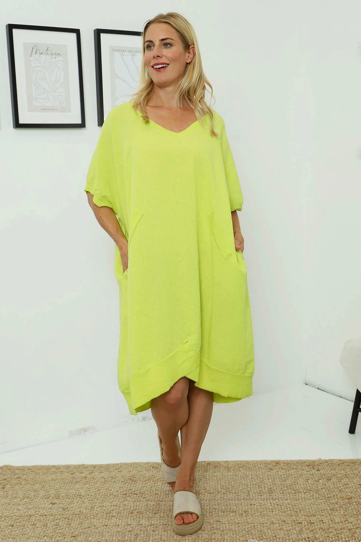 Fiamma V-Neck Linen Dress Yellow 3 Fiamma V-Neck Linen Dress Yellow