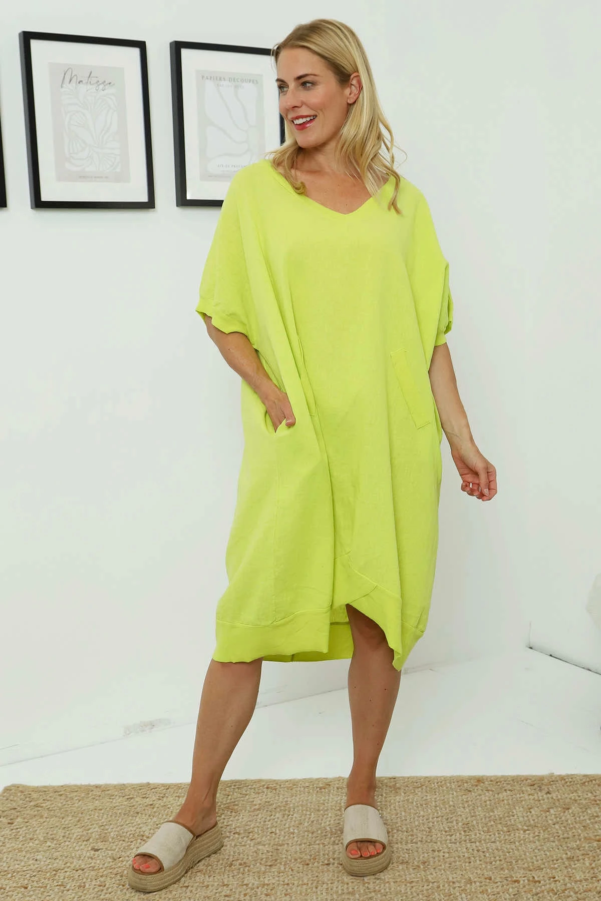 Fiamma V-Neck Linen Dress Yellow 4 Fiamma V-Neck Linen Dress Yellow - Image 2